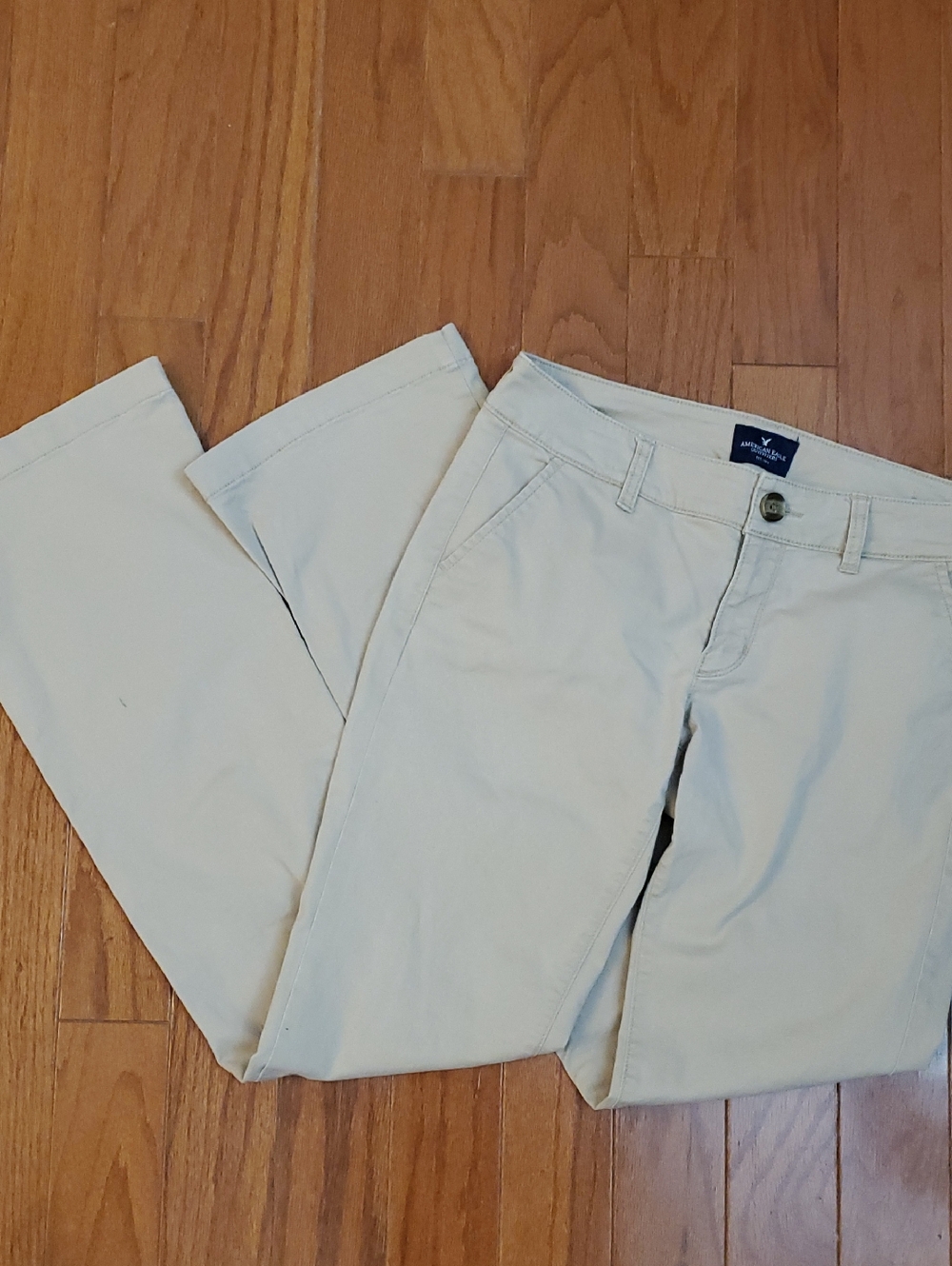 American Eagle Kick Boot Chinos Khaki Tan Stretch Pants Size 6 Long Office